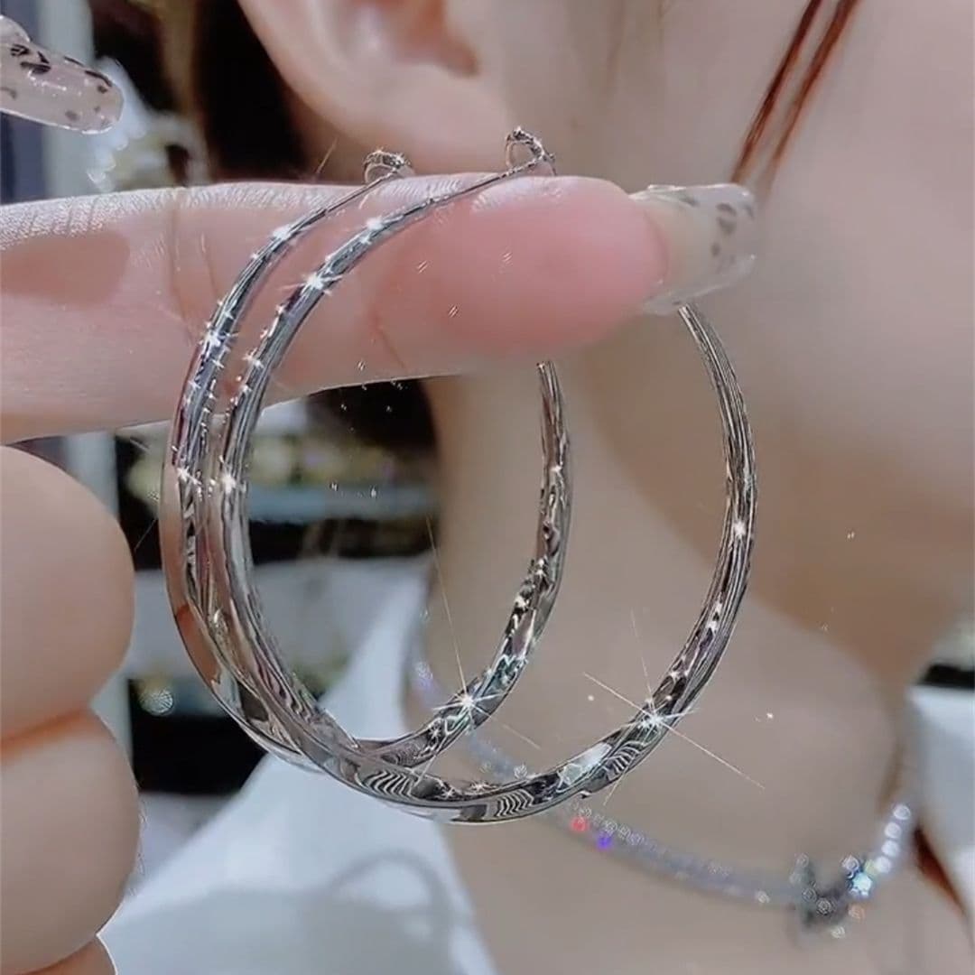 Exaggerated Silver Braided Large For Women Simple Plain Hoop Design Trendy Versatile Earrings 2022 New Fashion