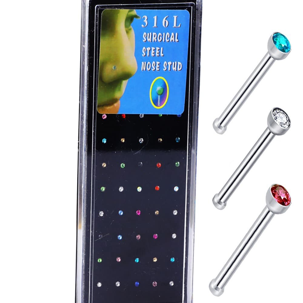 Promotion of 40 boxed 1.8mm stainless steel diamond nose nails titanium steel false nose ring puncture