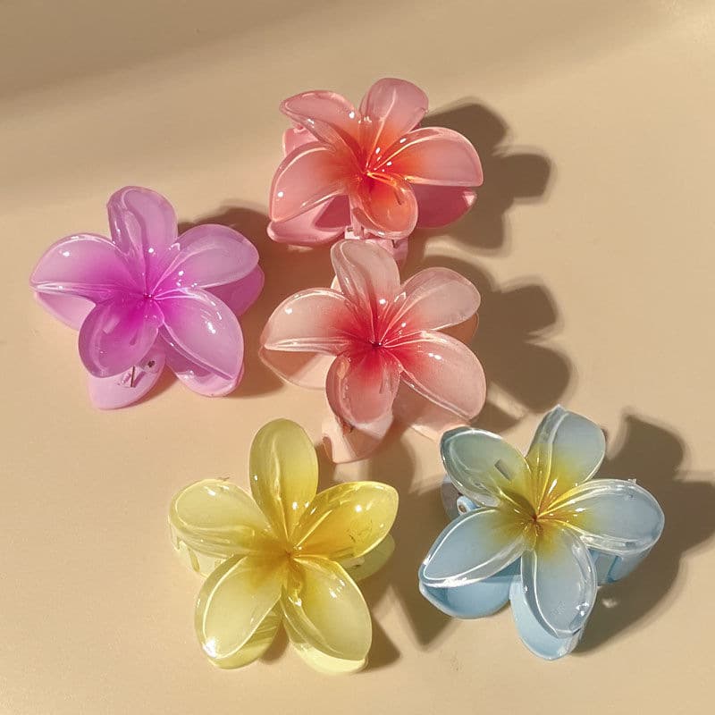 Summer seaside Super fairy color flower hair accessories gradient plumeria flower clip temperament shark clip European and American style hair clip