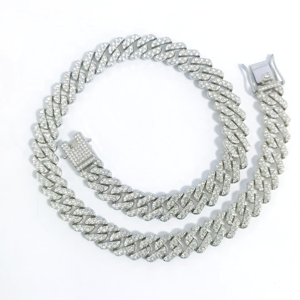Unisex New Alloy Cuban Chain With Diamonds 13.5mm Rhombus Full Diamond Original Design Necklace For Men And Women Hip Hop Style
