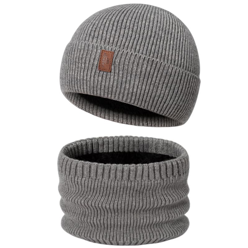 Scarf Two Piece Set Me's Witer Solid Color Plush Thickeed Kitted Hat Cold Resistat Wool Neck Cover for