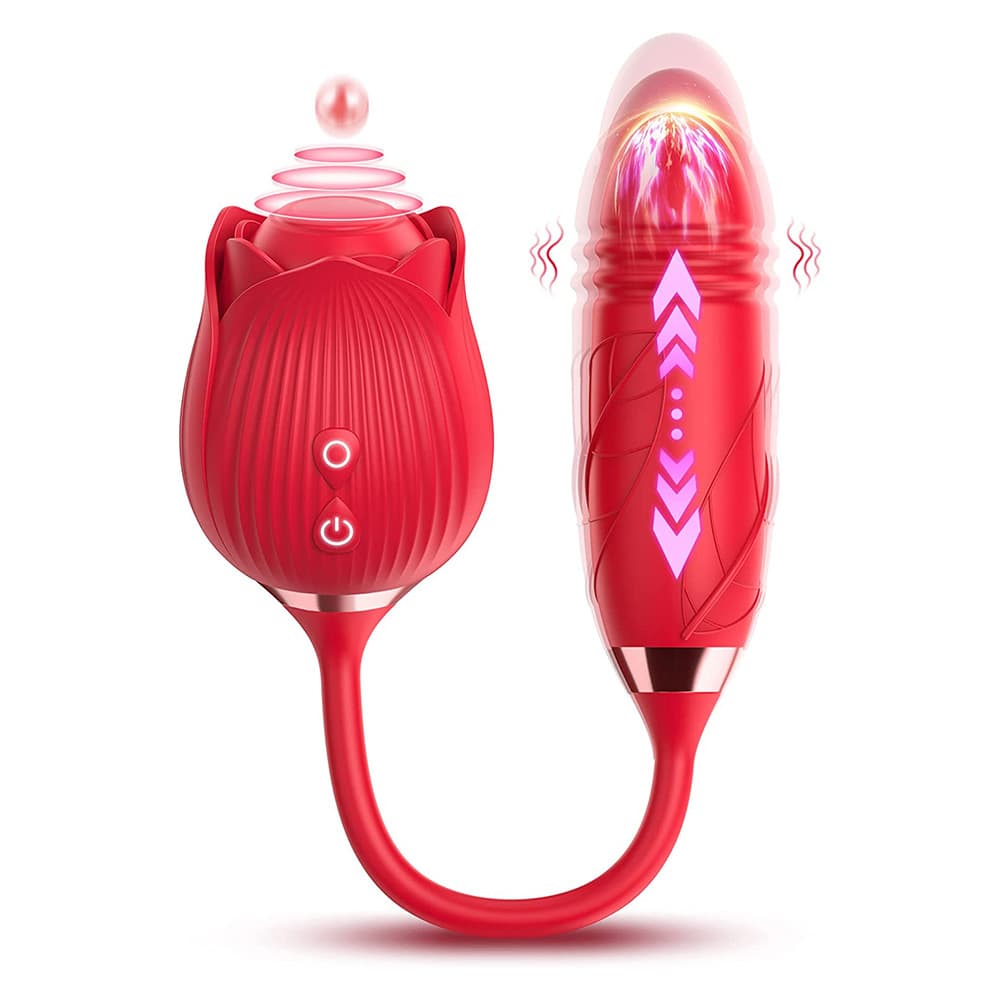 Rose Toy Dildo Thrusting Vibrator For Women Egg Clitoris Sucker Stimulator Tongue Licking Wiggle Adults Go