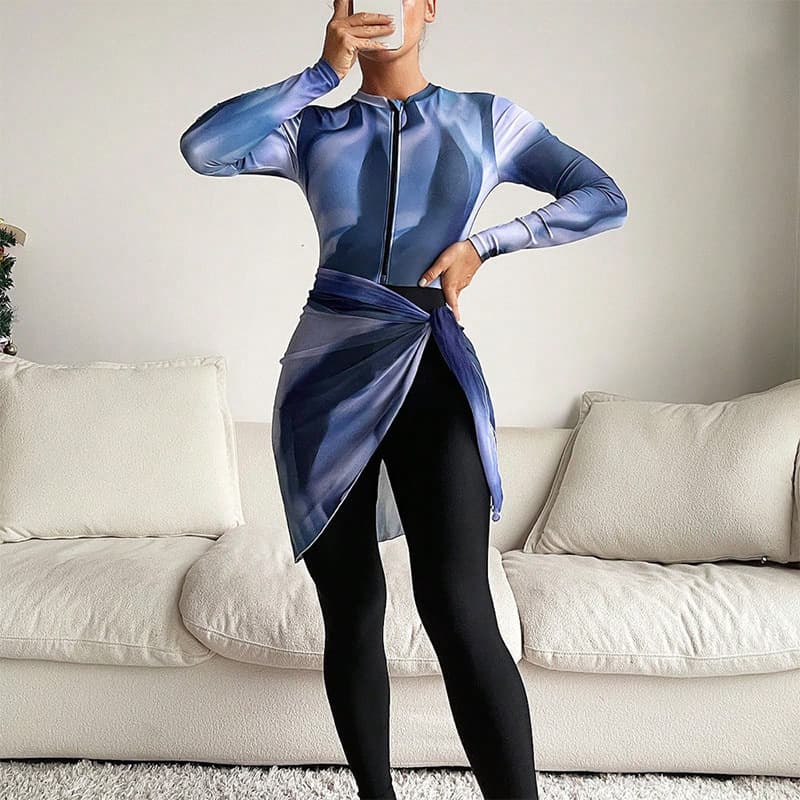 ​​UPF 50+ Zip-Up Rash Guard Swimsuit – Long Sleeve Surfing Shirt For Women (Blue/Green/Magenta) – Modest Swimwear With Quick-Dry Fabric (S-4XL)​​