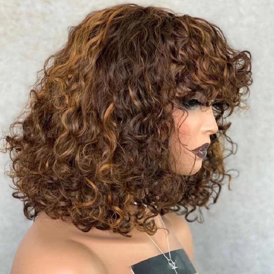 Synthetic wig New Women's Fashionable Explosion Small Short Curly Hair Multi Color Wig Head Cover