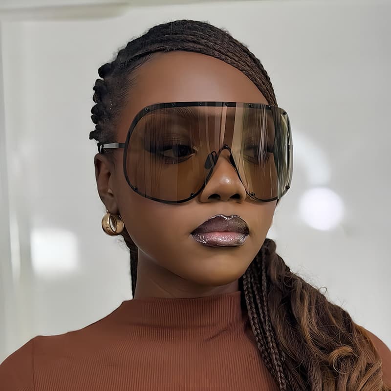 Liu Yifei High-End Tea Color One-Piece European And American New Style Glasses Large Frame UV Protection Sunglasses For