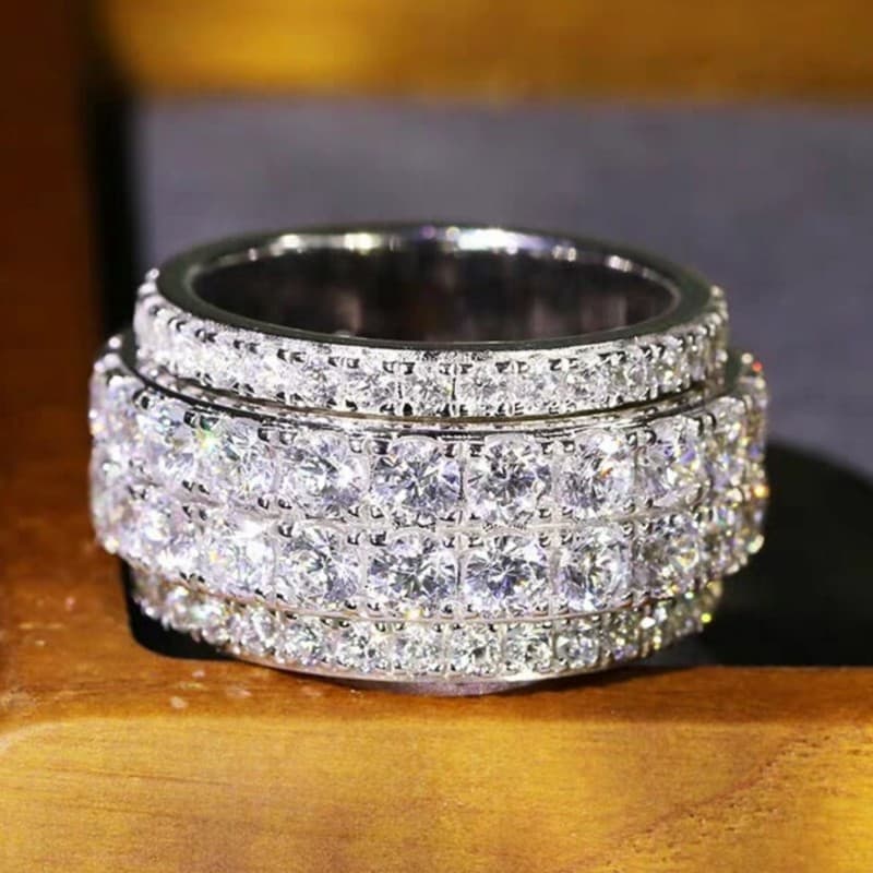 Hot Sales Huitan Full Bling Iced Out Cubic Zirconia Wide Ring for Women Round Band Sier Color Gorgeous Female Accessory Wedding
