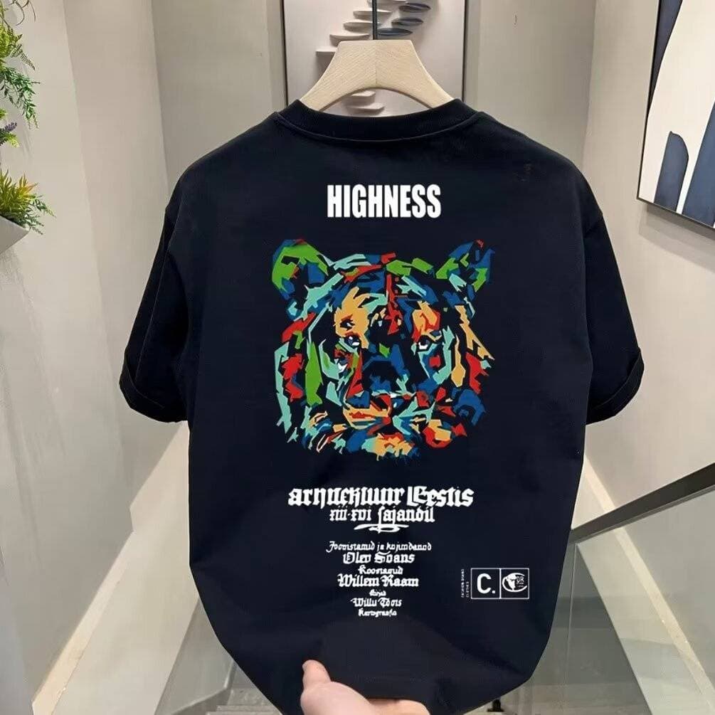Men's Clothing Printed Cotton Boys' short-sleeved T-shirt summer new round neck T-shirt versatile men's top