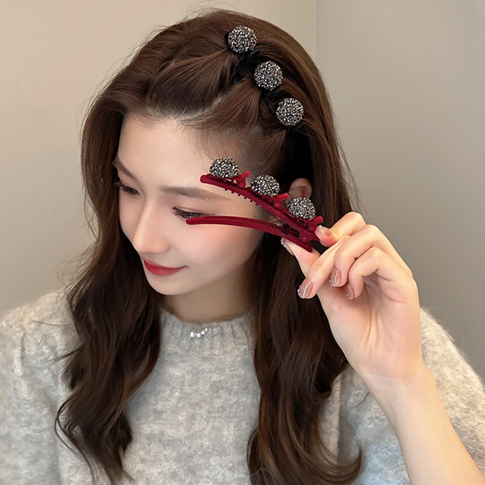 XinWq Rhinestone Heart Decor Elegant Hair Pin Lint Double Layer Hairpin Hair Clip Hair Accessories