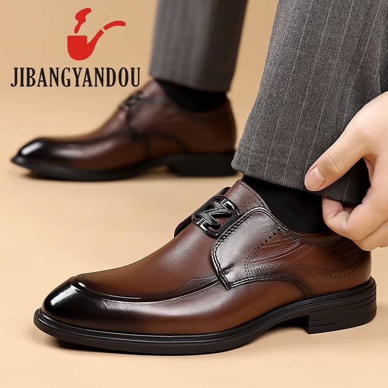 Men's Soft Bottom European Style Business Shoes Pure Cowhide Cigar Head Layer Leather Insole Comfortable Leather Lined Footwear