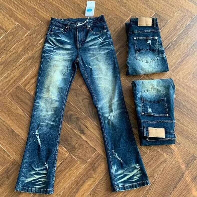 Men's Clothing [UrbanRebel] Men's Slim Stretch Jeans - Destroyed Paint & Embroidery | Hipster Streetwear Denim