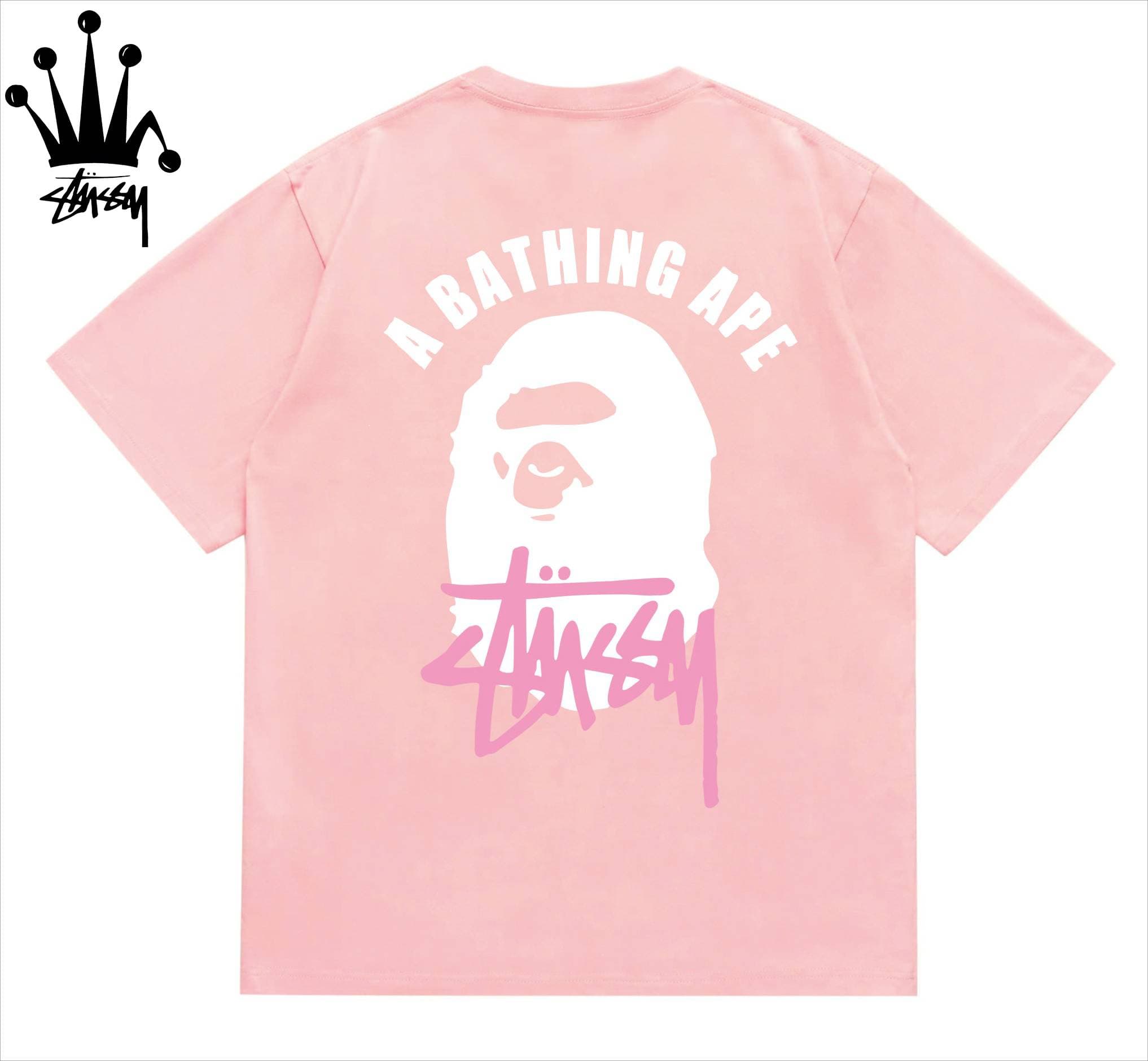 Stussy&Ape Co Branded Logo Letter Ape Pattern Printed Cotton Short Sleeved T-shirt For Men And Women