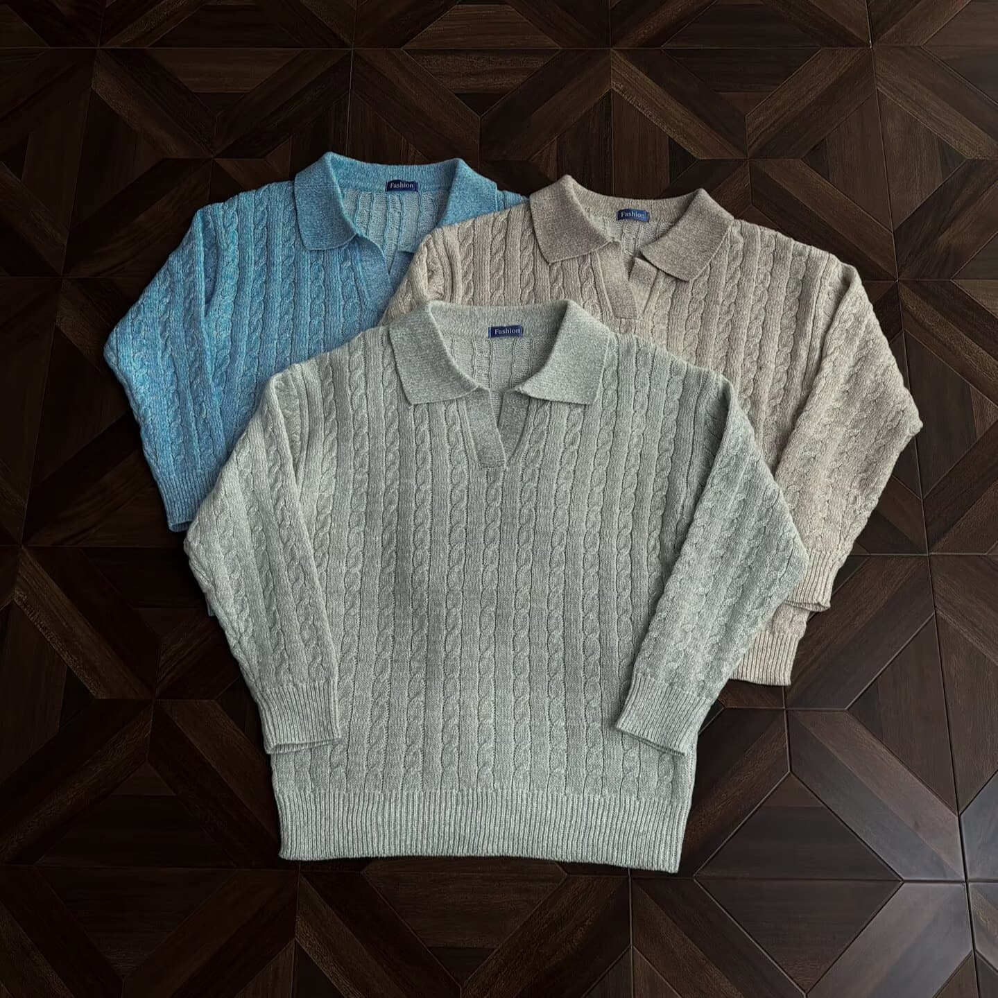 Classic Jacquard Collar Sweater – Timeless & Stylish (S-3XL, Gray/Beige/Blue, Relaxed Fit, Machine Washable)