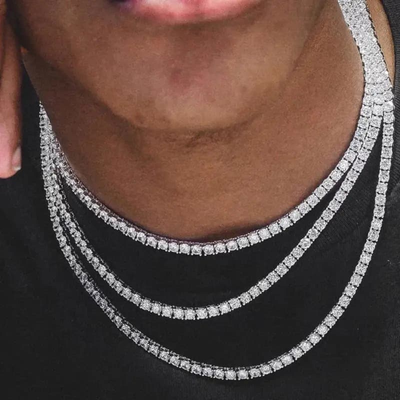 New Hip Hop Tennis Chain Personality Necklace Men's Accessories Safety Buckle High Street Jewelry