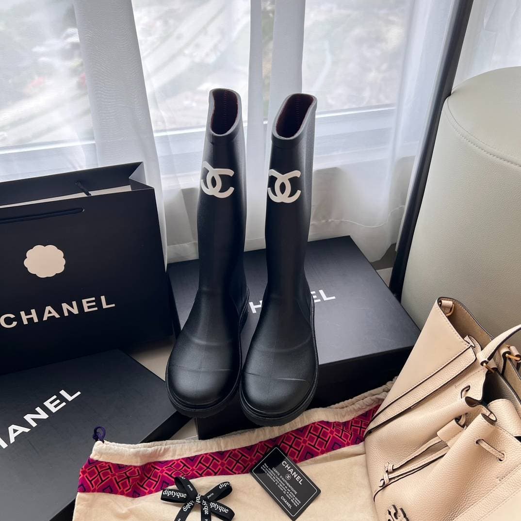 Nouvelles bottes de pluie de luxe pour femmes de C, à la mode et classiques, bottes de pluie longues