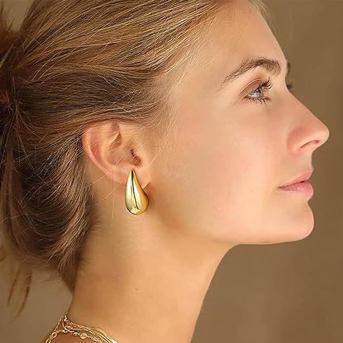 Stainless steel hollow teardrop earrings high end real gold plated simple style teardrop earrings