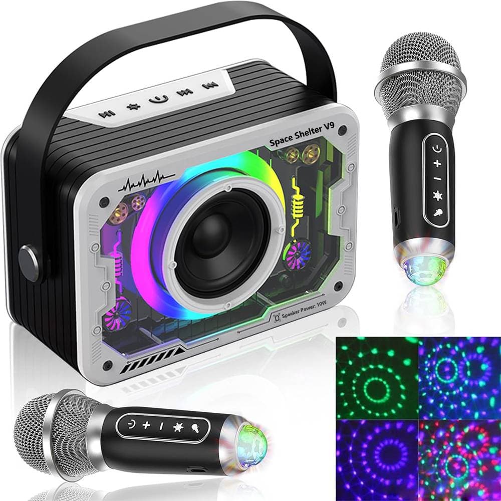 Byteuni Karaoke Machine, 2 Wireless Karaoke Microphones With Lights, Portable Bluetooth Speaker, Singing Machine For Boys Girls, Supports AUX/USB/TF