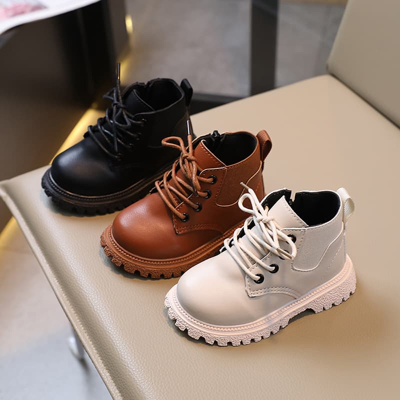 Child's shoes Ankle boots Boys side zipper Fashion Martens girls soft soled single boots solid color
