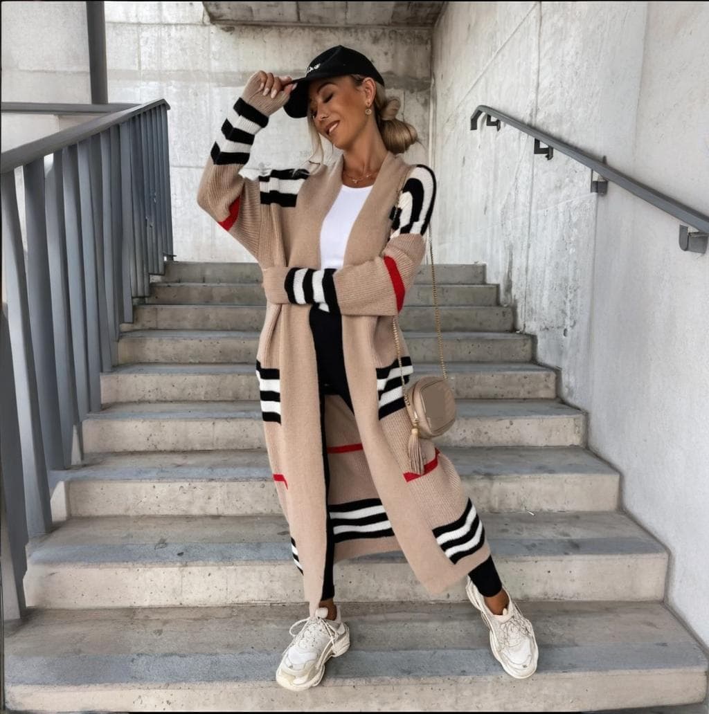 Oversized Longline Cardigan - 100% Lambswool Streetwear Coat (Beige/Black/Camel/Gray, S-XXL)