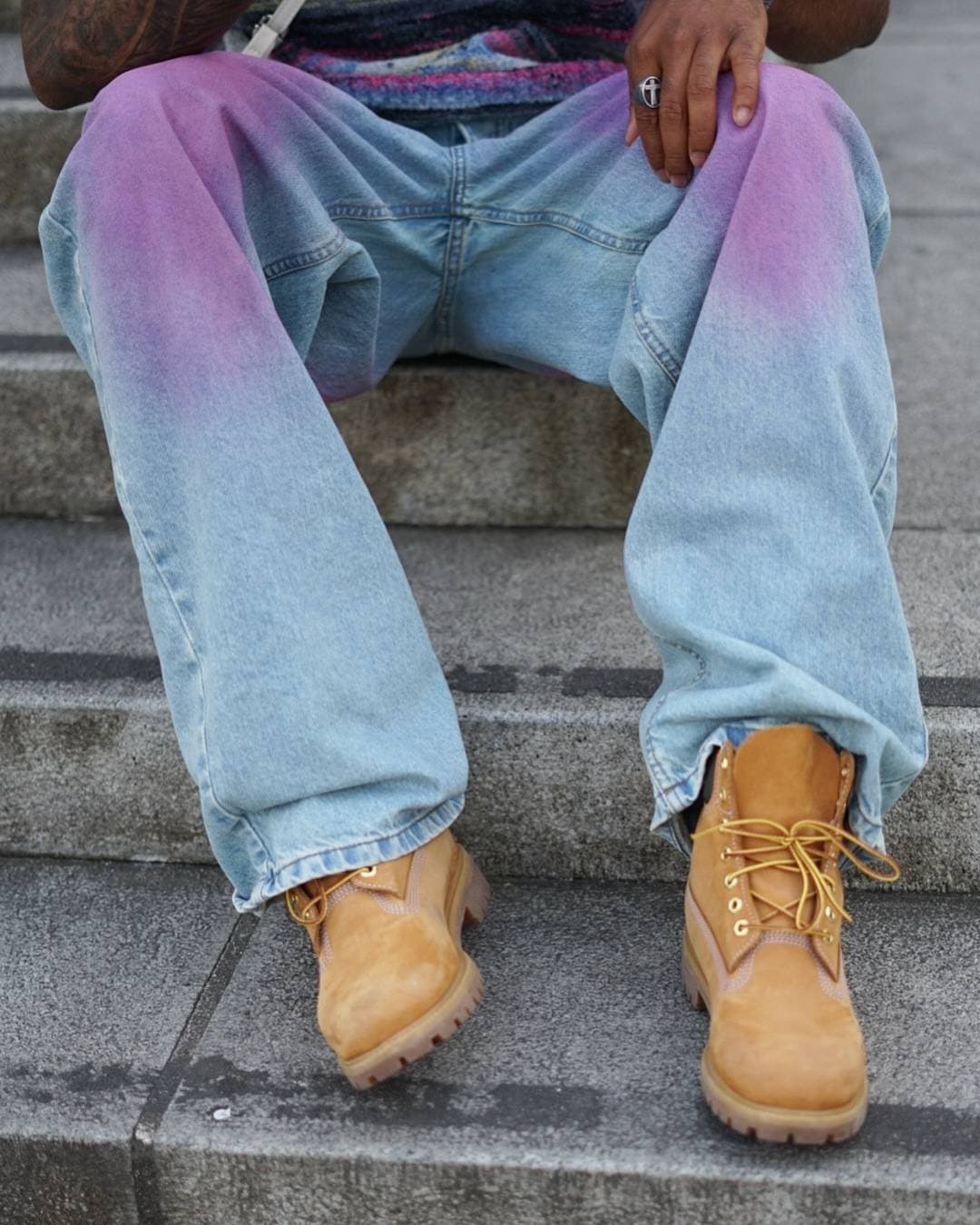 Men's Clothing Spring American Hip-hop Retro Blue Washed Distressed High Street Washed Flared Cargo Jeans