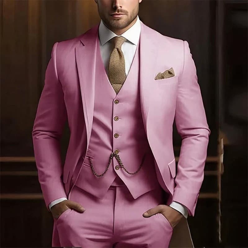 Ensemble de costume 3 pièces premium pour homme - Coupe slim, blazer de mariage et de cérémonie avec gilet et pantalon