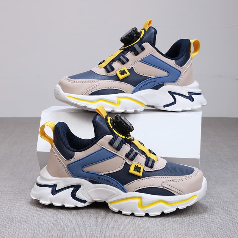 Mother&Kids Boys shoes Leather waterproof sneakers mesh breathable rotary buckle shoes soft soled casual shoes