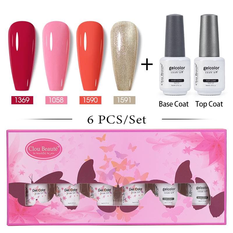 Clou Beaute Gift Box 6Pcs Gel Nail Polish Set Soak Off UV LED Gel Lacquer Semi Permanant Manicure Vernis Need Top Base coat