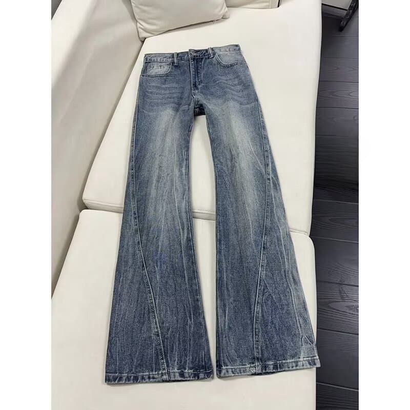 Men's Clothing Men's American Vibe Lightning Bolt Jeans – High Street Clean Fit, Straight Leg With Slight Flare, Vintage Wash, Blue/Black​