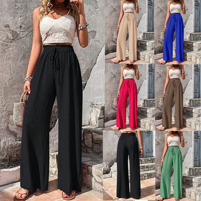Women's Fashion Bubble Grid Casual Wide Leg Pants