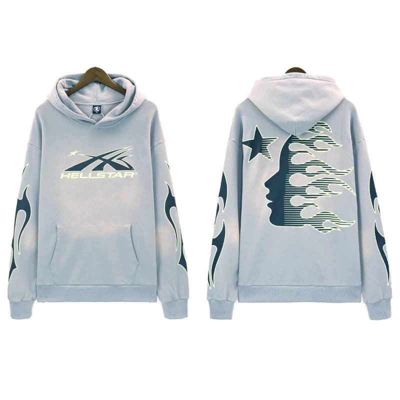 Sweat à capuche décontracté Hellstar délavé et usé avec impression de tête de Heavy Industry
