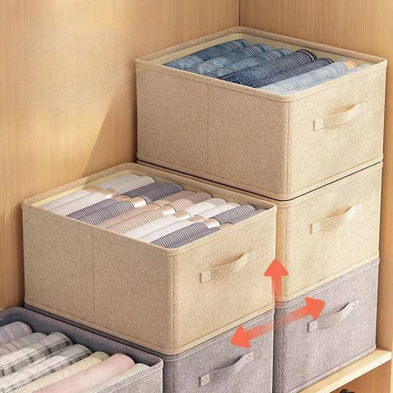 Family Organizer Linen Fabric Foldable Storage Box Large Capacity Clothes & Blanket Organizer For Wardrobe Home & Travel