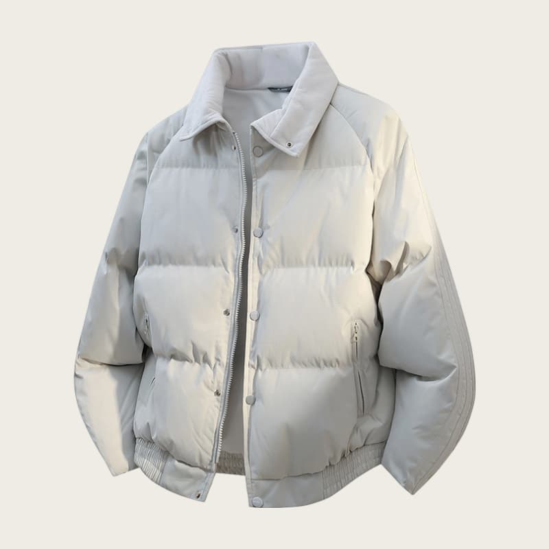 ​Men's Winter Puffer Jacket Short Quilted Coat With Fleece Lining Warm Thickened Polyester Outerwear For Cold Weather​