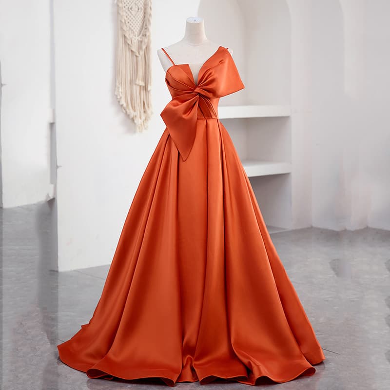 Women's evening dress host temperament long slim satin suspenders bride toast dress bridesmaid dress
