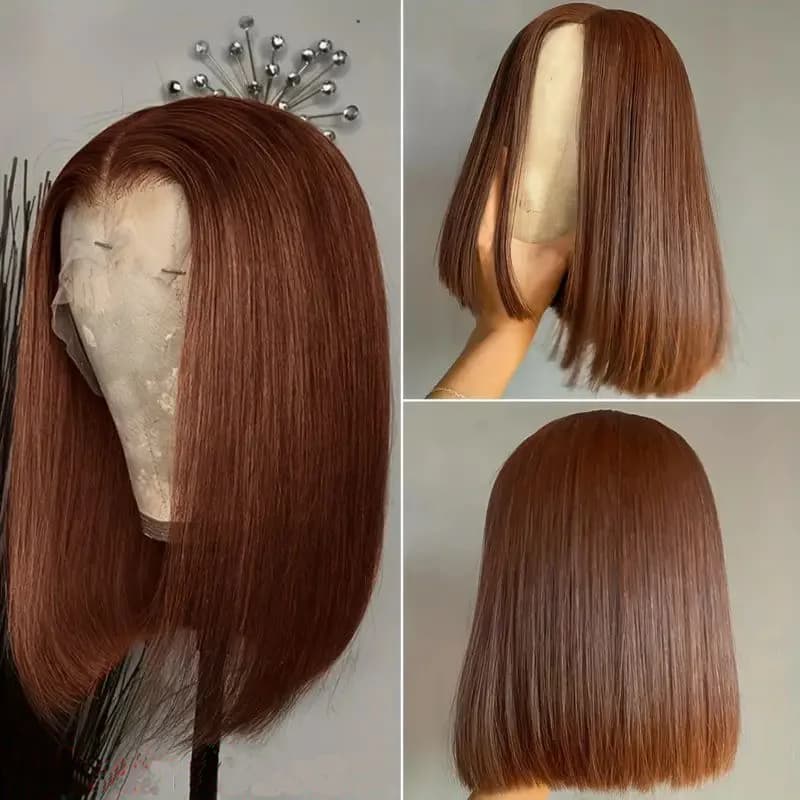 Chocolate Brown Short Bob Lace Front Wig #4