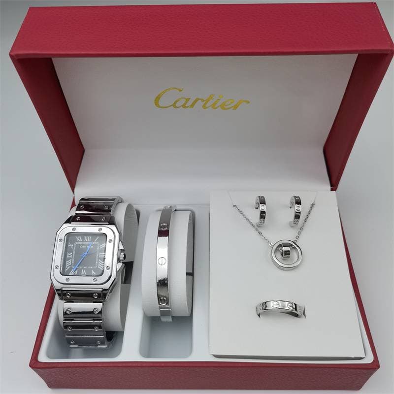 Montres pour hommes, ensemble de cinq pièces, montres à quartz à cadran carré rétro tendance