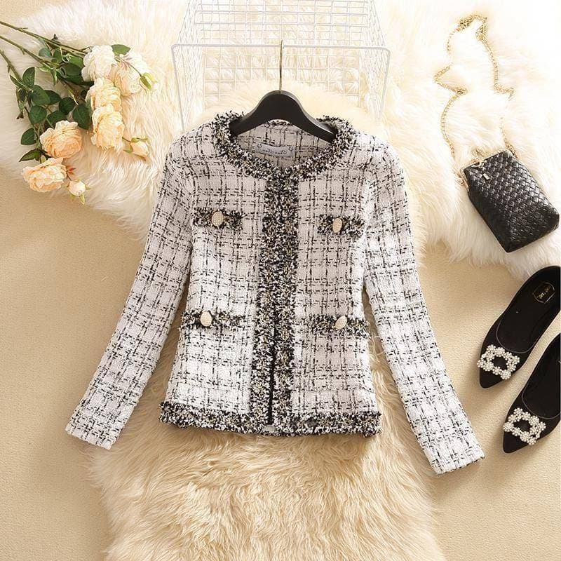 Women's Clothing Temperament Woolen Top Tweed Jacket