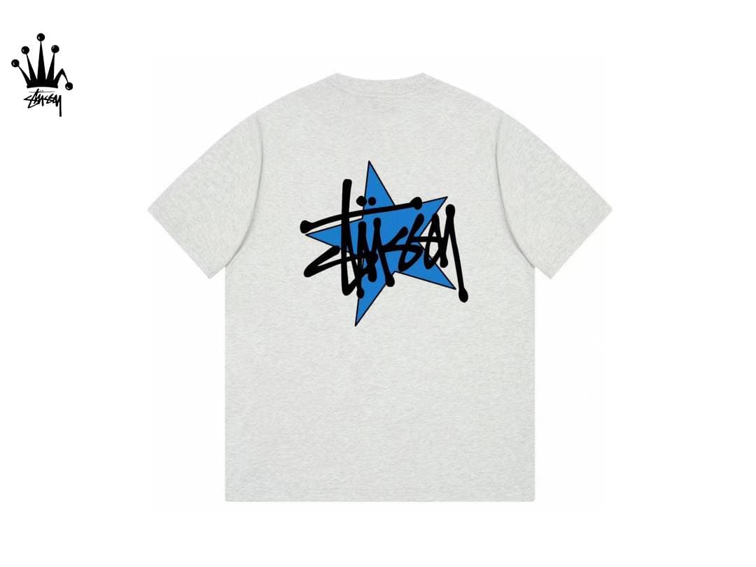 Stussy Five Pointed Star Logo Pattern Printed Pure Cotton Short Sleeved T-shirt