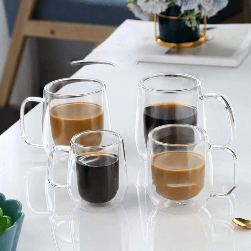Family Organizer Double Layer Mug Heat Resistant Transparent Coffee Cup With Handle Insulated Glass Cup Thickened Milk Cup