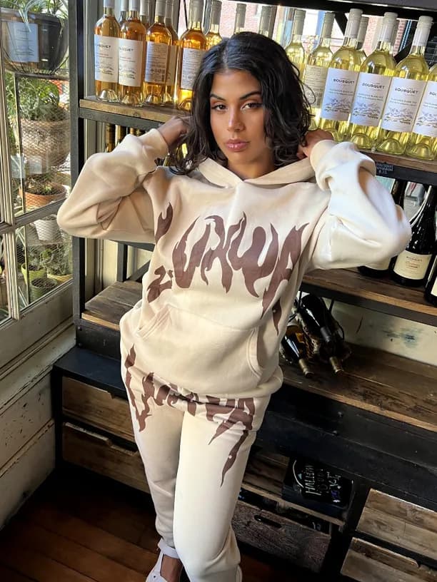 Casual Color Matching Hooded Sweatshirt Suit Trendy Letter Printed Sweatshirt And Sweatpants Suit For Women