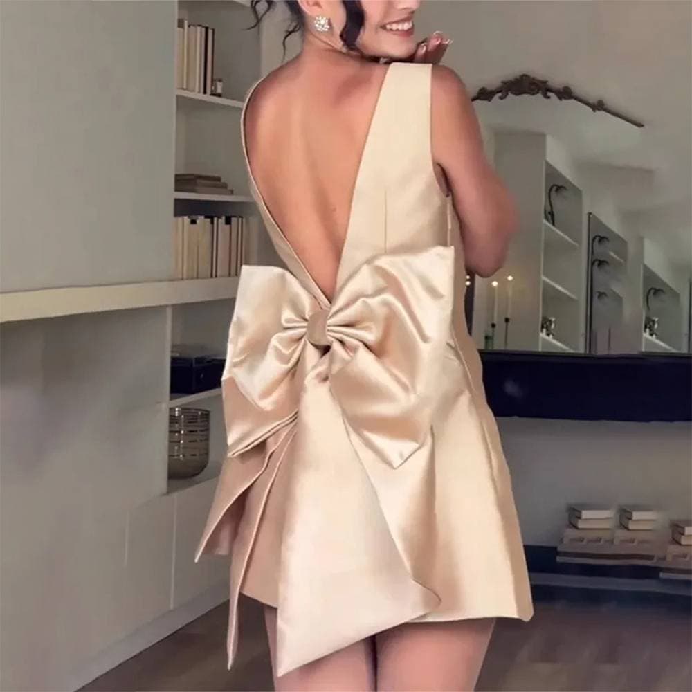 Quality Elegant Square Neck Back Bow Decoration High Waist Short Skirt