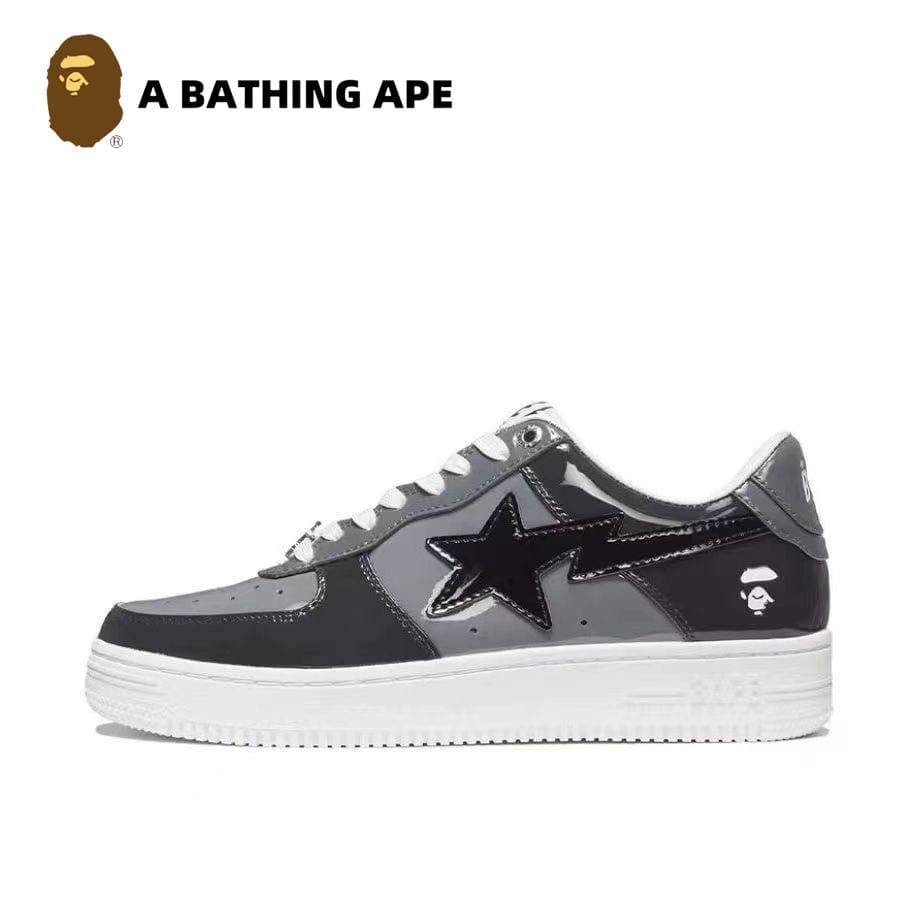 A BATHING-APE Classic Lacquer Leather Double Splicing Trendy Fashion Board Shoes Air Force No.1 Board Shoes Men's And Women's Same Style