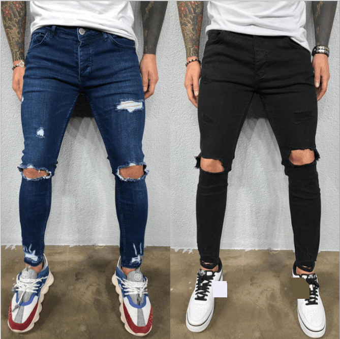 Men's Clothing Ripped Elastic Foot Torn New Trend Fashion Jeans