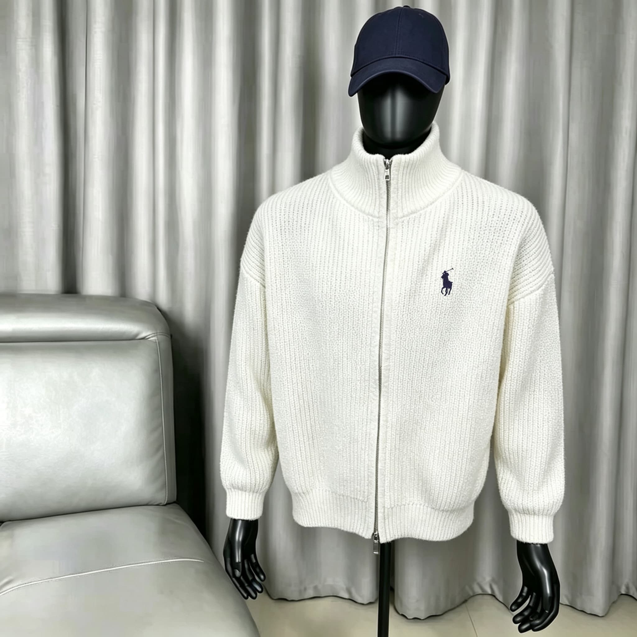 Gilet en maille Ralph Lauren 2026 pour homme, pull épais, fermeture éclair, col montant