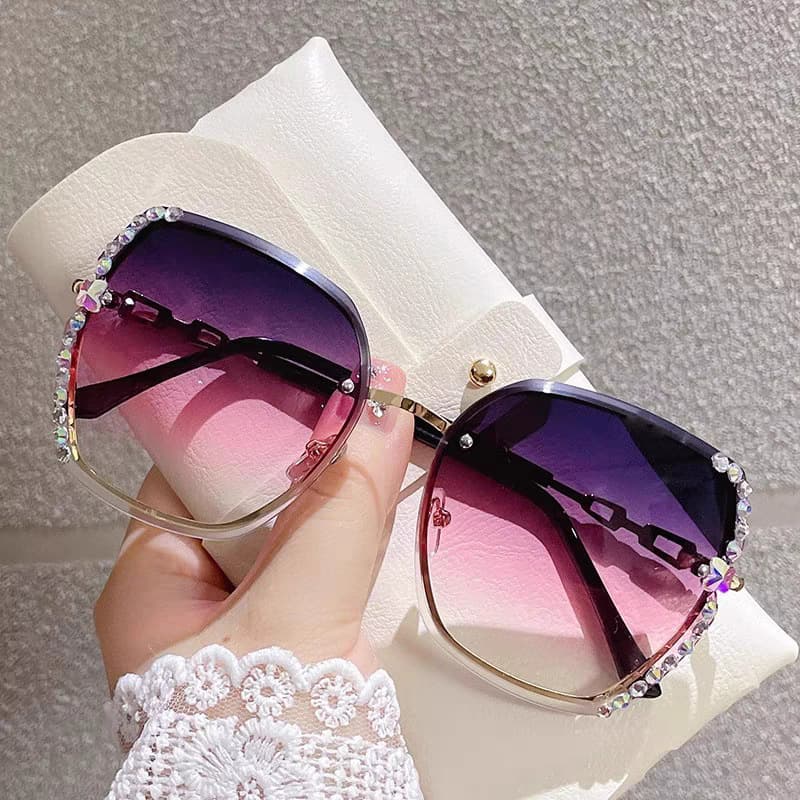 Unisex Rimless cut edge fashion trend large frame anti-glare sunglasses simple street shot high-grade sunglasses female