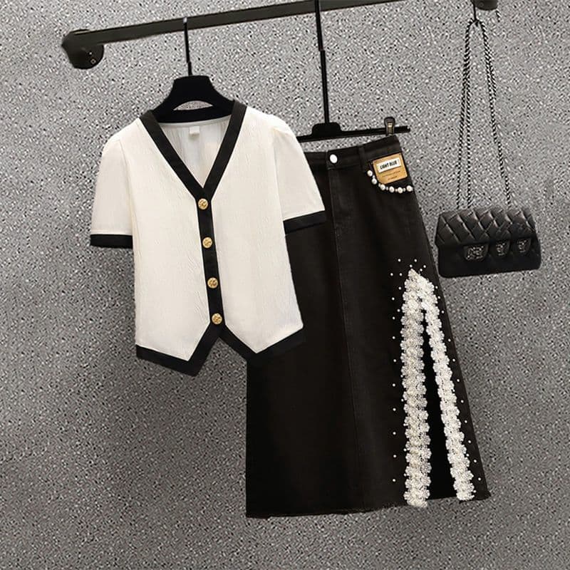 Women's Clothing Summer plus size female slightly fat mm age reduction sweet spicy pear shaped body slimming meat cover dress wear a complete set