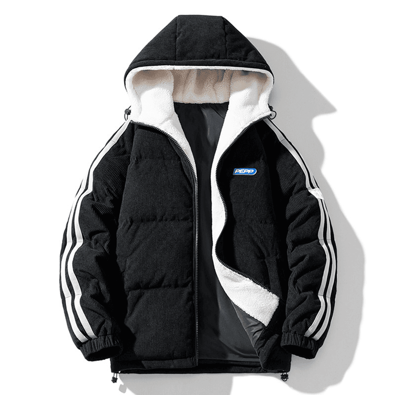 Men's clothing thick warm hooded lamb wool loose car logo padded coat