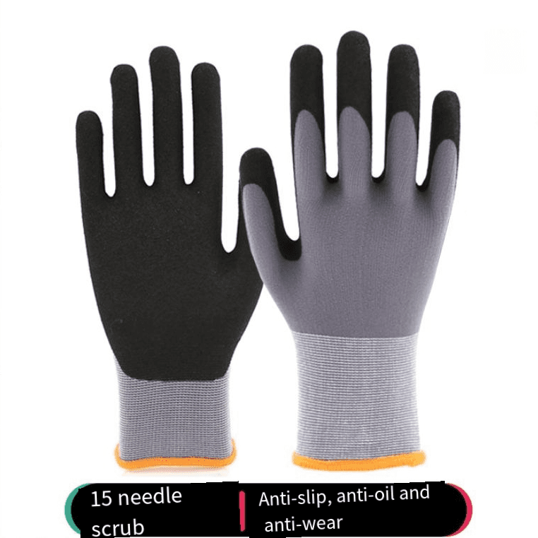 15 Gauge Comfortable Non Slip Nylon Frosted Salt Spray Labor Protection Gloves Oil Proof Mechanical Maintenance Site Handling Gloves