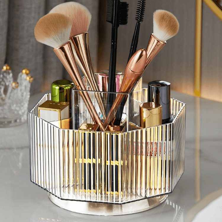 Rotating Makeup Brush Storage Tube Acrylic Large Capacity Desktop Dressing Table Lipstick Compartment Eye Shadow Brush Box Brush Bucket