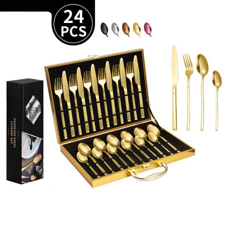24-Piece Knight Cutlery Set - Stainless Steel Steak Knives Forks & Spoons For Restaurant & Home Dining​