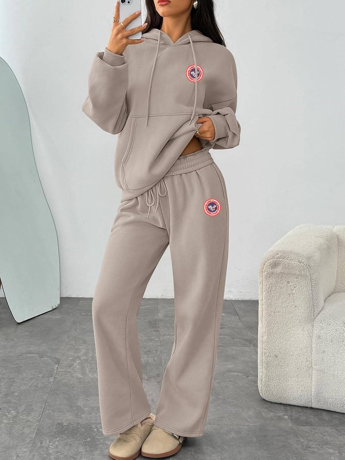 ​​Women's Casual Hoodie & Wide Leg Sweatpants Set - Fall Winter Streetwear Tracksuit​​-1