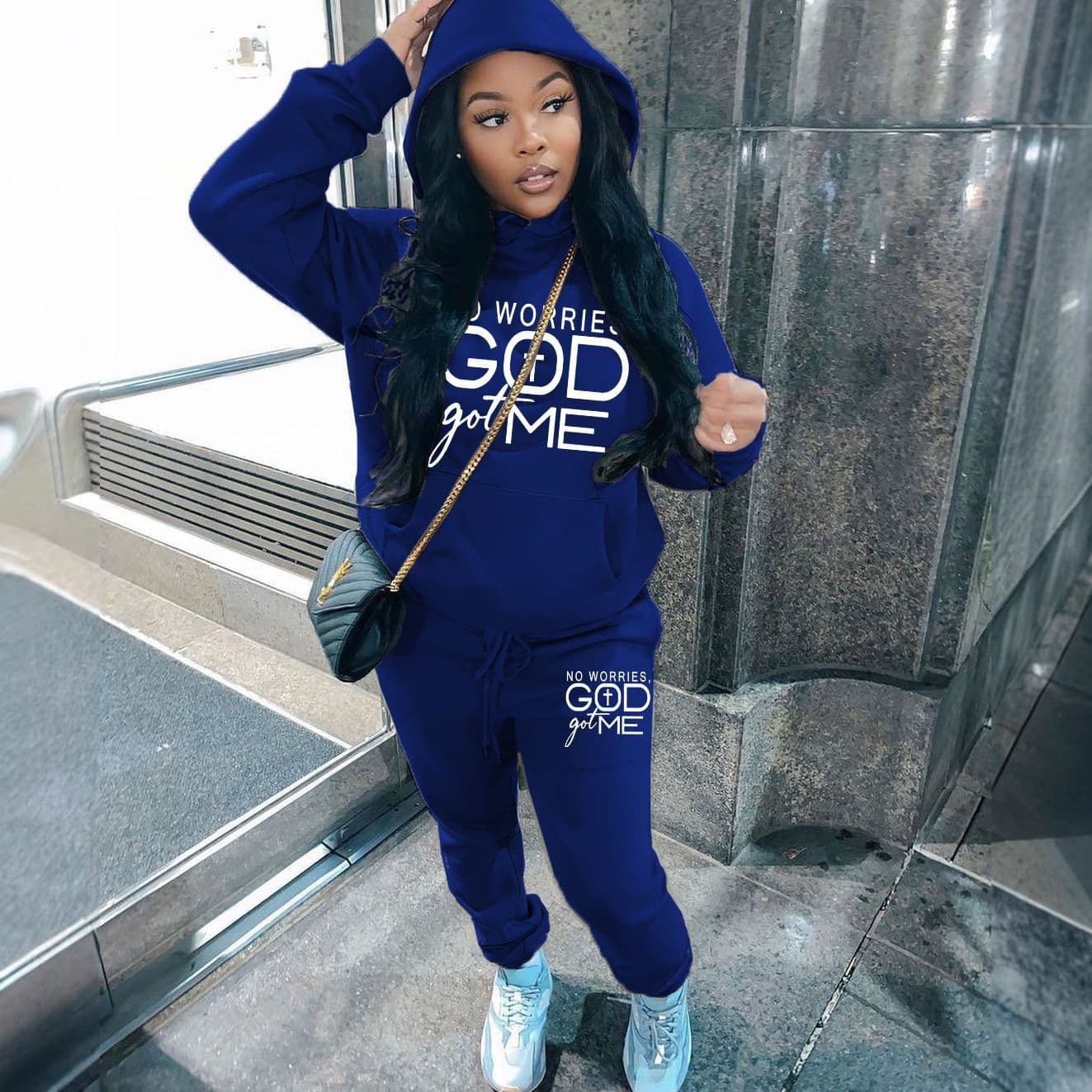 Plaid Print Lapel Windbreaker women's two piece hoodie casual print plus velvet sweater women's sports suitet